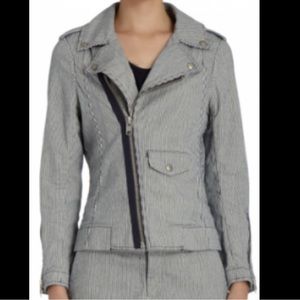 Nili Lotan Striped Biker Zip Up Medium 6 Jacket